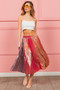 BiBi Metallic Color Block Pleats Midi Skirt
