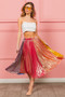 BiBi Metallic Color Block Pleats Midi Skirt