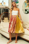BiBi Metallic Color Block Pleats Midi Skirt