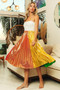BiBi Metallic Color Block Pleats Midi Skirt