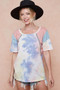 BiBi Tie Dye Printed Cotton Color Block T-Shirt