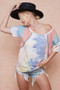 BiBi Tie Dye Printed Cotton Color Block T-Shirt