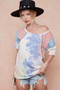 BiBi Tie Dye Printed Cotton Color Block T-Shirt