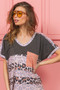 BiBi Leopard Stripe with Slub Terry Color Block T-Shirt