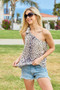 BiBi Leopard Print Woven Ribbon Detailed One Shoulder Tank