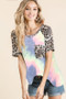 BiBi Tie Dye Knit Top with Leopard Raglan Sleeves