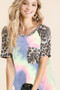 BiBi Tie Dye Knit Top with Leopard Raglan Sleeves