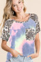 BiBi Tie Dye Knit Top with Leopard Raglan Sleeves