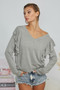 BiBi Triblend V Neck Top with Shoulder Shrring Detail