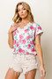 BiBi Rose Printed Poly Span with Crochet Lace Top