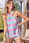 BiBi Multi Color Plaid Brushed Neck Tank