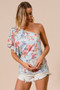 BiBi Floral Printed Jersey Knit Ruffle Sleeve Top