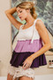 BiBi Color Block Tied Ribbon Shoulder Top