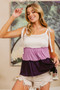 BiBi Color Block Tied Ribbon Shoulder Top