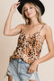 BiBi Leopard Printed Gauze Knit Twist Front Detailed Cami