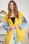 ADORA Full Size Frayed Denim Sleeve Sweater Cardigan Plus Size