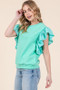Lime 'N' Chili Solid Shoulder Ruffle Detail Round Neck Top