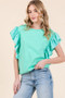 Lime 'N' Chili Solid Shoulder Ruffle Detail Round Neck Top