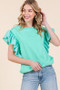 Lime 'N' Chili Solid Shoulder Ruffle Detail Round Neck Top
