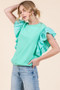 Lime 'N' Chili Solid Shoulder Ruffle Detail Round Neck Top