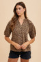 Annie Wear Animal Print Knit Volume Sleeve Blouse