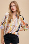 Annie Wear Multi Color Printed V-Neck Open Woven Blouse Top