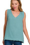 Zenana Double Gauze Raw Edge V-Neck Tank