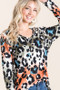 BiBi Gradation Leopard Print Soft Knit Deep U Neck Top