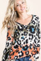 BiBi Gradation Leopard Print Soft Knit Deep U Neck Top