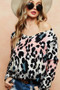 BiBi Gradation Leopard Print Soft Knit Deep U Neck Top