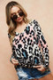 BiBi Gradation Leopard Print Soft Knit Deep U Neck Top