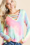 BiBi Tie Dye French Terry V-Neck Top with Strapped