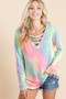 BiBi Tie Dye French Terry V-Neck Top with Strapped