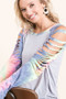 BiBi Jersey Knit Top with Tie Dye Laser Cut Sleeves