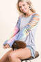BiBi Jersey Knit Top with Tie Dye Laser Cut Sleeves