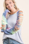 BiBi Jersey Knit Top with Tie Dye Laser Cut Sleeves
