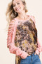 BiBi Tie Dye Leopard Burn Out Top with Contrast