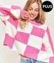 ADORA Plus Size Comfy Checkered Colorblock Sweater Top