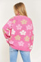 ADORA Full Size Floral Popped 2-Tone Sweater Top Plus Size