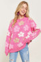 ADORA Full Size Floral Popped 2-Tone Sweater Top Plus Size