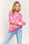 ADORA Full Size Floral Popped 2-Tone Sweater Top Plus Size