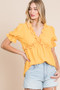 Lime 'N' Chili Solid Ruffled Deep V-Neck Puff Sleeve Babydoll Top