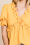 Lime 'N' Chili Solid Ruffled Deep V-Neck Puff Sleeve Babydoll Top