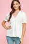 Lime 'N' Chili Solid Ruffled Deep V-Neck Puff Sleeve Babydoll Top