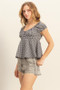 HYFVE Gingham Scoop Neck Cap Sleeve Blouse