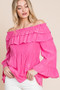 Lime 'N' Chili Ruffled Trumpet Sleeve Off-The-Shoulder Top