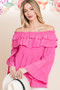 Lime 'N' Chili Ruffled Trumpet Sleeve Off-The-Shoulder Top