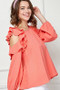 Lime 'N' Chili Ruffle Trim Cold Shoulder Swiss Dot Blouse