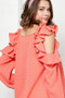Lime 'N' Chili Ruffle Trim Cold Shoulder Swiss Dot Blouse