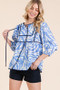 Lime 'N' Chili Graphic Print Solid Trim Quarter Sleeve Blouse